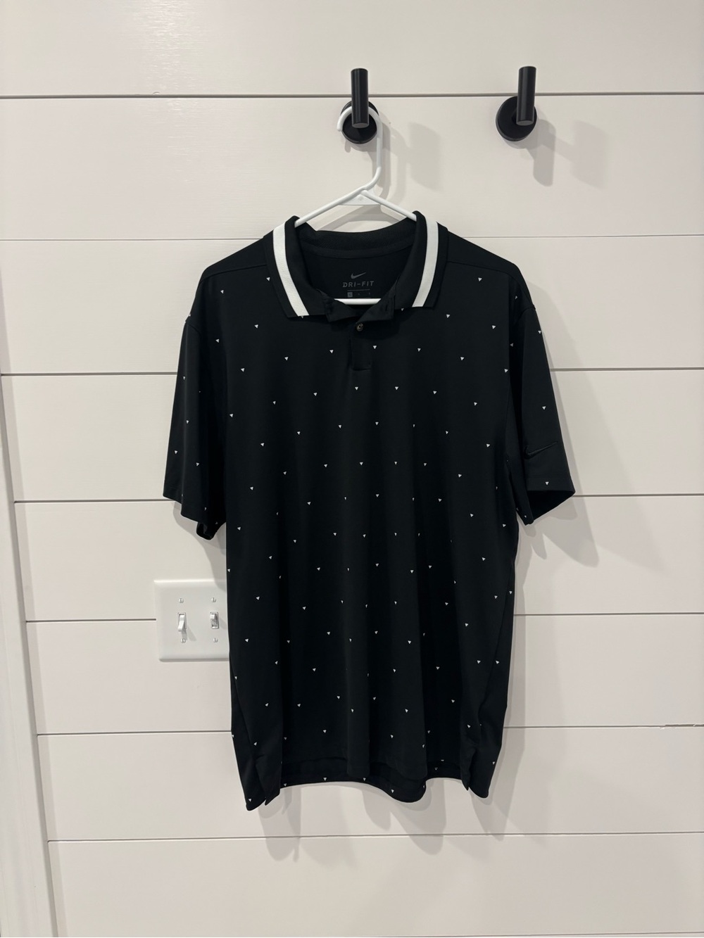 Nike Black Polo with White Pin-Dot Pattern and Contrast Collar